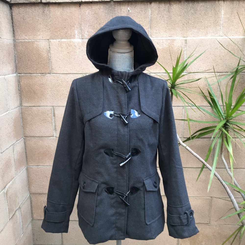 Maralyn & Me Hooded Peacoat Gray EUC
